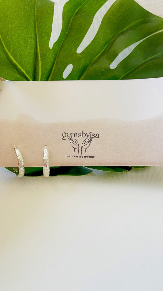 Silver Floral band earrings (larger)