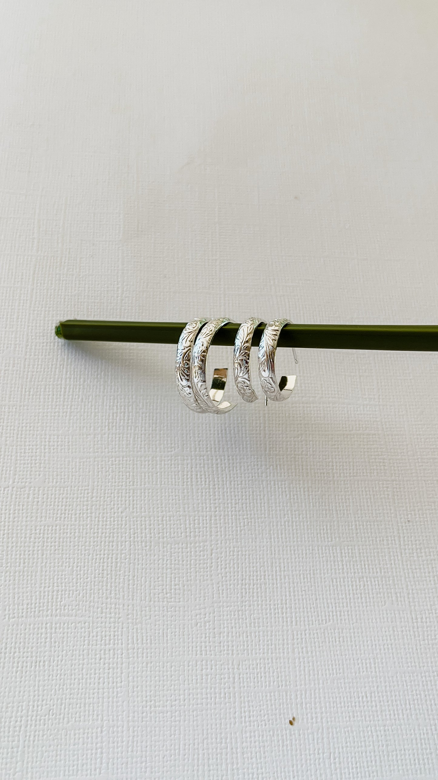 Silver Floral band earrings (larger)