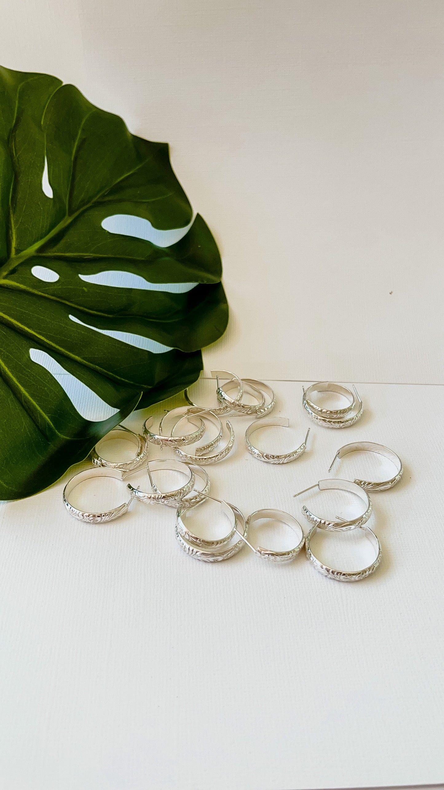 Silver Floral band earrings (smaller)