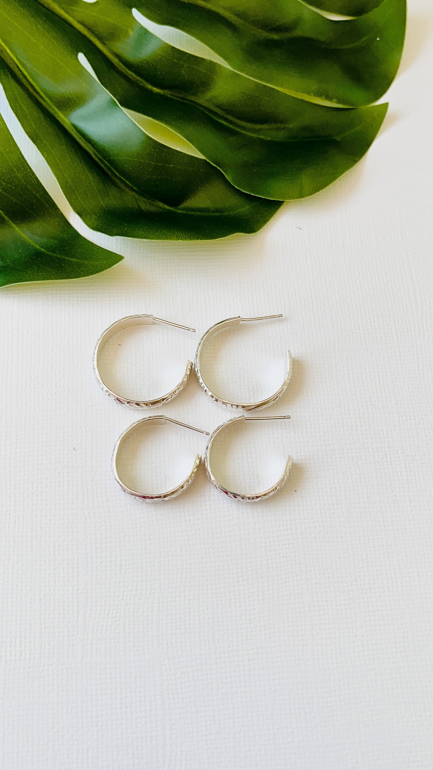 Silver Floral band earrings (smaller)